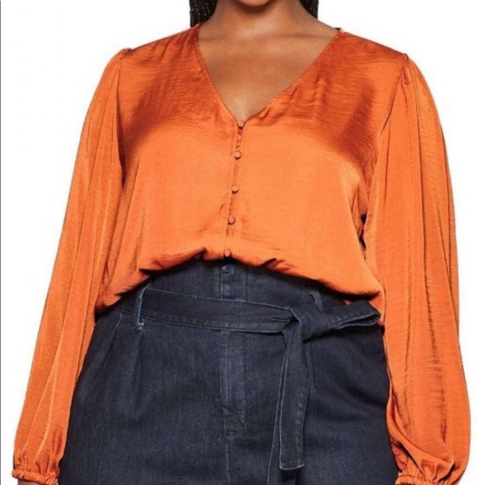 Ava & Viv Covered Button Blouse Plus Rust size 3X